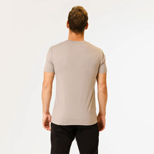 T-shirt uni en coton de qualité supérieure marron foncé pour homme T-shirt uni à col rond et demi-manches - Product Image 3