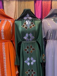 2026 Best Luxury Breathable Sequined Turkish Style Abaya Flared Hem Handmade Crystal Stone Work Modest Muslim Women's Evening - Product Image 2