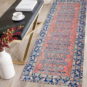 Alfombra Roja y Azul Marino, Alfombra Estampada con Motivos Navajo, Aztecas y Turcos, Alfombra de Terciopelo de Lujo - Product Image 5