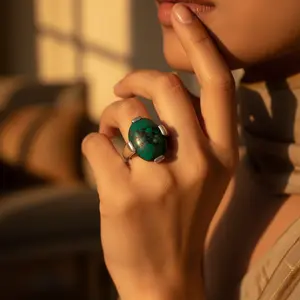 แหวนเงินแท้ 925 ประดับเทอร์ควอยซ์ทรงคลัสเตอร์สำหรับผู้หญิง สไตล์โบฮีเมียน เครื่องประดับคุณภาพสูง พร้อมพลอยเจียระไน วัสดุแพลตตินัม - Product Image 3