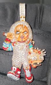 Bijoux Hip Hop en argent sterling 925 plaqué or 14 carats, certifié GRA, pendentif glacé en diamant Moissanite VVS, motif poupée Good Guy de dessin animé - Product Image 4