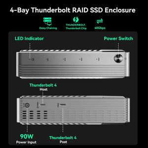 Boîtier SSD M.2 NVMe en aluminium 4 baies USB-C 40 Gbit/s, support <span class=keywords><strong>externe</strong></span> 2230/42/60/80 M Key B&M Key, alimentation CC 12V75A, max 8 To - Product Image 3