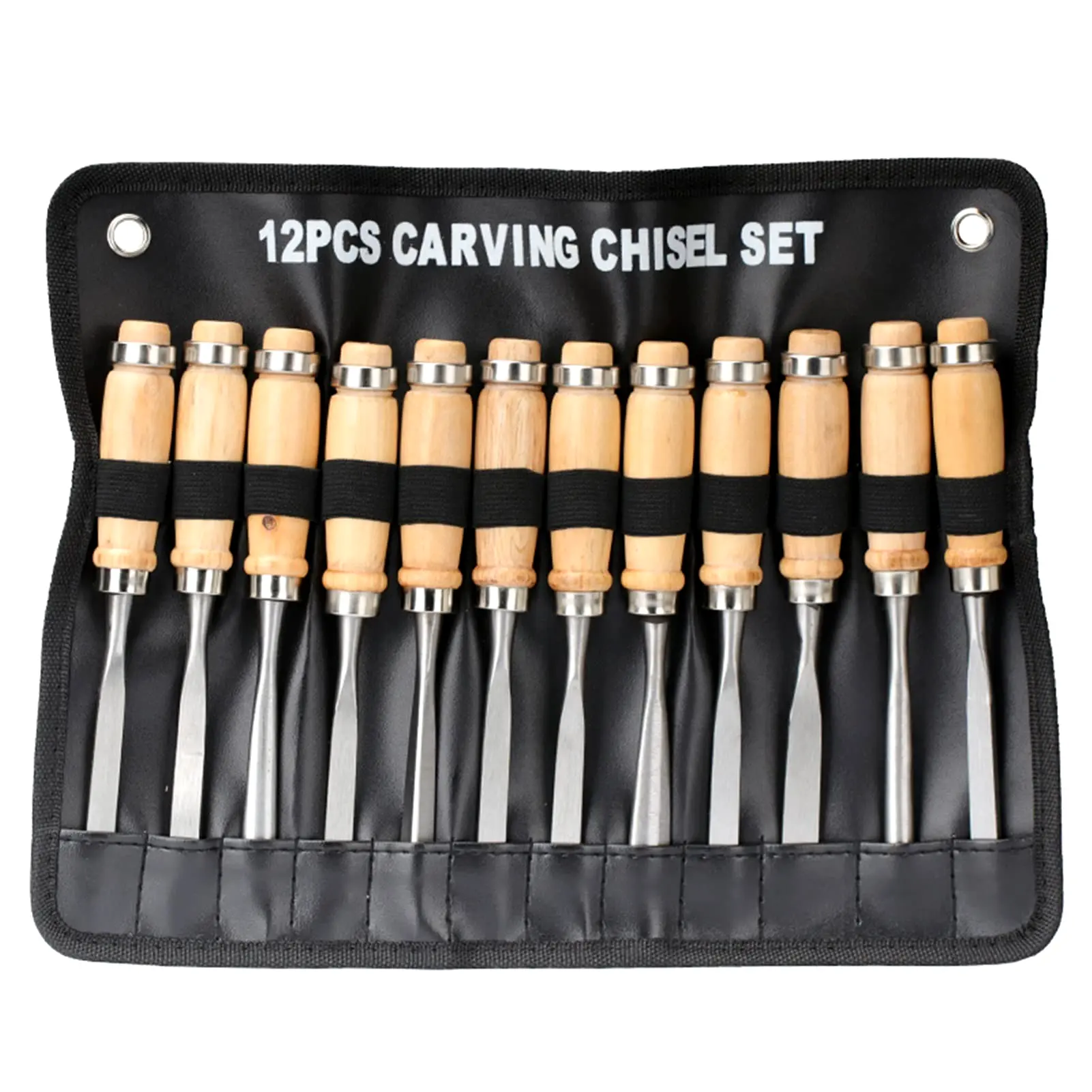 Professional 12pcs Carving Knives Carving Tools Set Hand Sharpened Wood with Canvas Case DIY Simple OEM Wood Color Wooden Tools