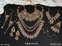 Parure de bijoux de mariée antique en laiton 975gm, design traditionnel lourd, collier et boucles d'oreilles tendance pour mariages et fêtes de fiançailles