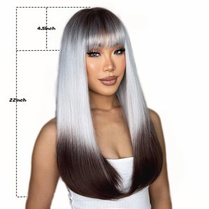 Peluca de Lolita sintética con flequillo para mujer, larga, recta, media, negra, blanca, con flequillo, fiesta de Cosplay y Halloween, gris y negra - Product Image 2