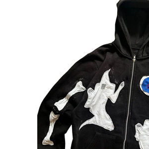 Haute qualité Streetwear français éponge coton soleil délavé Vintage fermeture éclair lavé personnalisé en détresse broderie Patch sweats à capuche thermique - Product Image 3