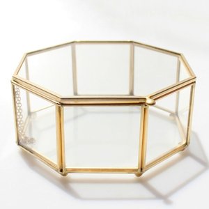 Metal en forma Hexagonal de alta calidad con joyero de vidrio para niñas adultas, collar, pendiente, Kit de maquillaje, caja de recuerdo de almacenamiento - Product Image 1