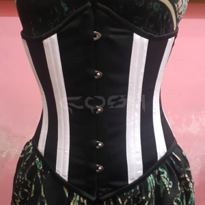 Corset en satin bicolore de qualité supérieure avec fermeture à busk - Product Image 3