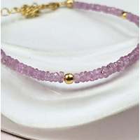 Bracelet de charme tendance pour femme en or 18 carats plaqué or, avec saphir rose en forme de rondelle, perles de 2,5 à 3,5 mm et extension de 3 pouces
