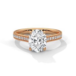 2.0ct Oval Cut Moissanite Solitaire <b>Ring</b> with Pave Band <b>925</b> Sterling <b>Silver</b> - Product Image 2