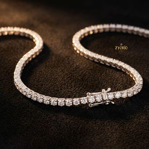 Collier tennis en or 14 carats, coupe ronde, inspiré des diamants, chaîne de luxe haut de gamme - Product Image 3