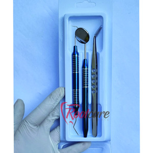Kit de Examen Dental Básico Rootcare Dental Blue PMT, 3 Piezas, Juego de Diagnóstico Dental de Acero Inoxidable, Manual Quirúrgico, CE - Product Image 2