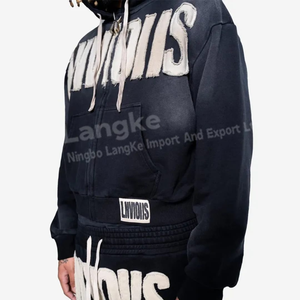 Ensemble de survêtement pour homme en coton 100% de haute qualité, avec logo personnalisé OEM, sweat à capuche zippé et pantalon surdimensionné, lavage à l'acide, respirant - Product Image 2