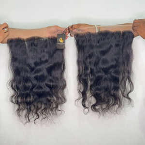 Línea de cabello natural 13x6 13x4 cierre frontal de encaje HD con paquetes de cabello, proveedores de cabello humano sin procesar de templo indio - Product Image 1