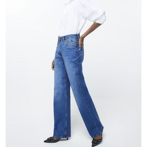 Jeans de mezclilla lavados elegantes para mujer a la venta Mujer Casual Evening último look Straight Blue Full Length Jeans de lujo - Product Image 3