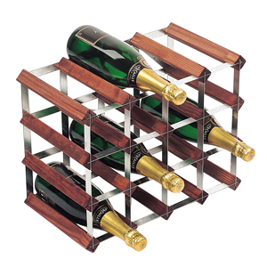 Porte-bouteilles de vin en bois de mangue, Design artisanal décoratif de couleur marron doré naturel, étagère de table de bar - Product Image 5