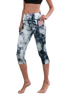 Women's Breathable Tie-Dye Yoga Capri <b>Leggings</b> Seamless Tummy Control Training Pants <b>with</b> <b>Pockets</b> for Active Gym <b>Workouts</b> - Product Image 4