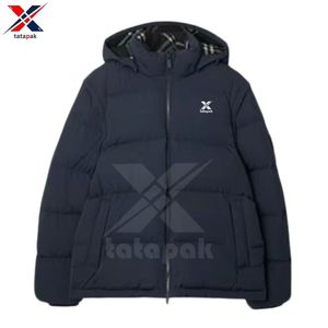 Veste en laine d'hiver 2025 pour hommes, style urbain, sur mesure, grande taille, effet matelassé, polyester/nylon, capuche, fermeture éclair, unie - Product Image 1