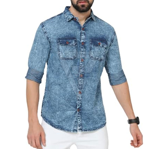 เสื้อเชิ้ตยีนส์ผู้ชายขายดีประจำปี 2025 ผ้าฝ้าย 100% แห้งเร็ว ทรงโอเวอร์ไซส์ ปกพับได้ สกรีนโลโก้ได้ สไตล์แฟชั่นฤดูร้อน - Product Image 2