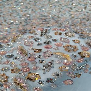 100% polyester tissu pour robes de mariée perles de couture brodées à la main maille tissé motif trame tricoté pour chemises importées - Product Image 2