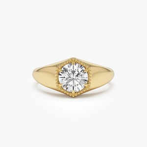 Superbe bague signet hexagonale en diamant de 0,75 ct E-F VS, diamant de laboratoire, monture en or massif 14 carats, idéale pour les fiançailles et les soirées. - Product Image 1