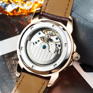 Reloj mecánico multifuncional de lujo Reef Tiger para hombre, relojes clásicos automáticos luminosos de cuero con diamantes de oro rosa RGA1988 - Product Image 5