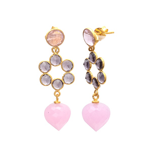Boucles d'oreilles pendantes plaqué or boucles d'oreilles à pampilles pêche étincelante et violet et rose ensemble de pierres précieuses pour femmes et filles - Product Image 1