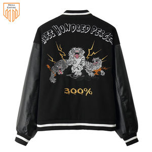 Chaqueta universitaria de retazos con bordado de tigre para hombre, chaqueta de béisbol informal de Hip Hop con logotipo frontal y cuello levantado - Product Image 4