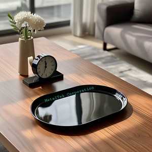 Bandeja DE SERVICIO DE Metal ovalada negra de alta calidad más vendida para el hogar, hoteles, precio al por mayor de fábrica, bandejas de regalo decorativas elegantes - Product Image 6
