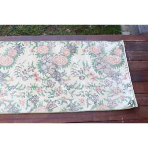 พรมตุรกีขนาด 1.9x3.6 ฟุต พรมวินเทจ พรมขนสัตว์ขอบสีขาว - Product Image 3