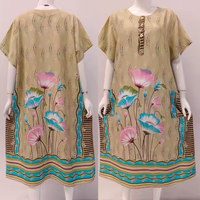 Camisón Juvenil Cómodo para el Día a Día, Largo hasta la Rodilla, de Rayón, Diseño Elegante, Estampado Floral Suave, Cintura Elástica, 2 Bolsillos