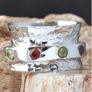 Rotatable garnet peridot Adjustable Open Rings gemstone <b>Fidget</b> <b>Spinner</b> Rings For Women 925 Sterling Silver Jewelry - Product Image 1