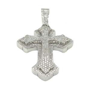 Colgante Cruz Diamante CVD Oro 10K: Diseño Baguette Unisex - Product Image 2