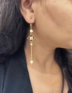 Indian Ethnic Wedding Jewellery Minimal Faux Pearl Single <b>Chain</b> Tassel Drop Hook Party Wear <b>Earrings</b> Set for Women - Product Image 3