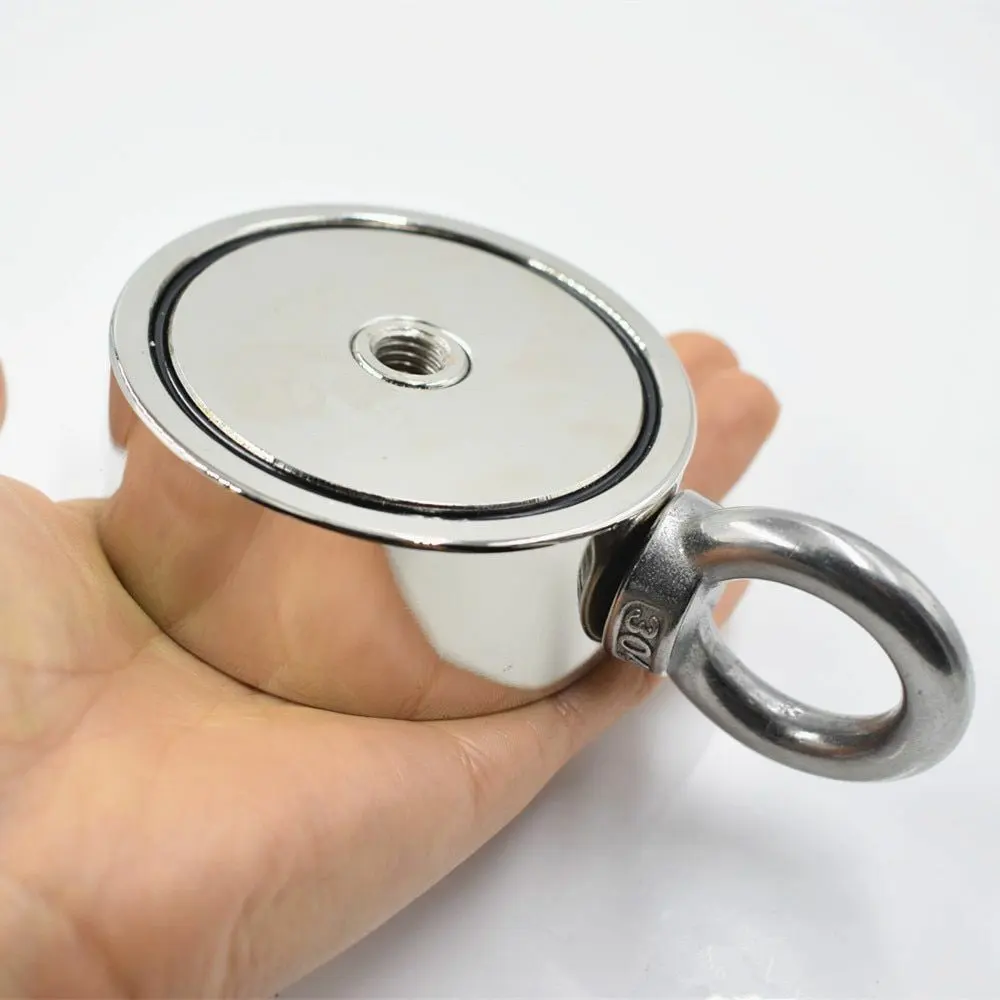 1500LBS Neodymium Magnets Powerful Ring Hook Super Strong Rare Earth Round Fishing D100mm Silver BOX Package Permanent Thickness