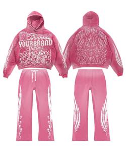 Conjunto de Sudadera con Capucha y Pantalones Deportivos Extra Grandes de Estilo Retro con Estampado de Letras y Lavado Ácido, 100% Algodón - Product Image 6