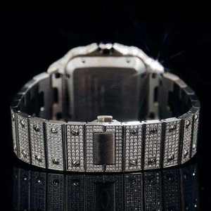 Reloj de Alta Calidad con Esfera Azul Elegante, Automático, con Diamantes Moissanite VVS, Resistente al Agua, Cristal, Números Romanos, Esfera Cuadrada, Completamente Engastado - Product Image 4