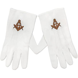 Gants maçonniques Regalia 100% coton avec boussole carrée en cuir pour usage extérieur - Product Image 4