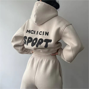 Survêtement Femme Polaire Coton Puff Print Hoodies Oversized Two Piece Sportswear for Training & Jogging in Winter - Product Image 3