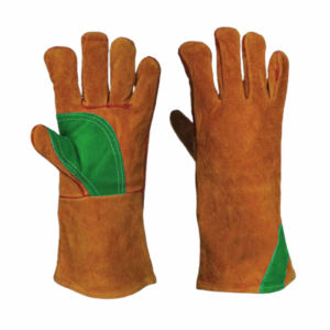 Guantes de cuero dividido de piel de vaca reforzada de larga duración Guantes de soldador de barbacoa resistentes al calor Protección DE TRABAJO personalizada - Product Image 4