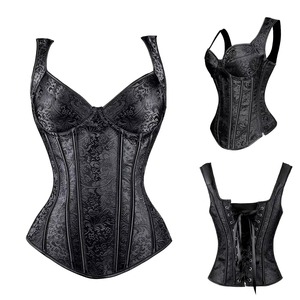 Corset haut pour femme en cuir avec doublure en brocart, taille cintrée, avec rivets, écologique, respirant, pour les grandes tailles - Product Image 3