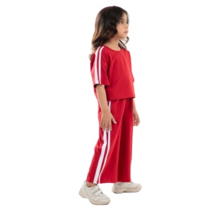 Autumn Kids Loose Fit T-Shirt With Pant Set Cotton Oversize Top With Jogger Casual Clothing for Boys Girls Washed Solid Red Sets - Product Image 1