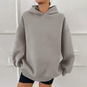 Sudadera con capucha de gran tamaño gris claro para mujer, jersey de lana de algodón, sudadera holgada con hombros caídos, ropa de calle informal de invierno de manga larga - Product Image 1