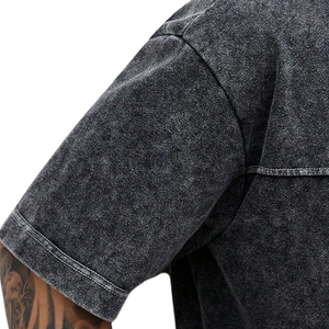 Mens Oversized Washed Black O-Neck <b>Polyester</b>/Cotton <b>Tshirt</b> Short Sleeve Casual Streetwear Loose Fit Garment Dyed Quick Dry - Product Image 5