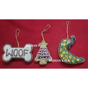 Adorno de Navidad Zari bordado hermoso trabajo hecho a mano Color Natural personalizar forma uso en adorno colgante árbol de Navidad - Product Image 1