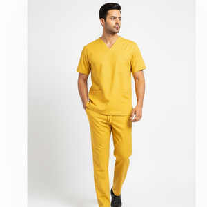 Men's 100% Cotton Jersey Scrub Suit Medical Uniform Short Sleeve <b>Set</b> OEM Custom Logo Design Hospital Scrubs Needle Detection - Product Image 1