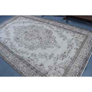 Alfombra Turca de 6x9.9 pies, Alfombra Oriental Blanca Vintage de Lana - Product Image 4