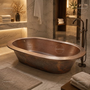 Bañera Moderna de Cobre de Doble Extremo, Hecha a Mano, de Metal Martillado, Ovalada, Independiente - Product Image 3