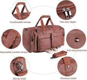กระเป๋าเดินทางหนังแบบถือ กระเป๋าเดินทางสุดสัปดาห์ กระเป๋าเดินทางหนังสำหรับผู้ชาย พร้อมช่องใส่รองเท้า รับผลิตตามสั่ง ขายส่ง - Product Image 3