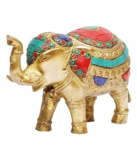 Estatua de elefante de latón moderna hecha a mano, piedras semipreciosas para el hogar, oficina, jardín, interior, exterior, decoración religiosa Feng Shui - Product Image 1